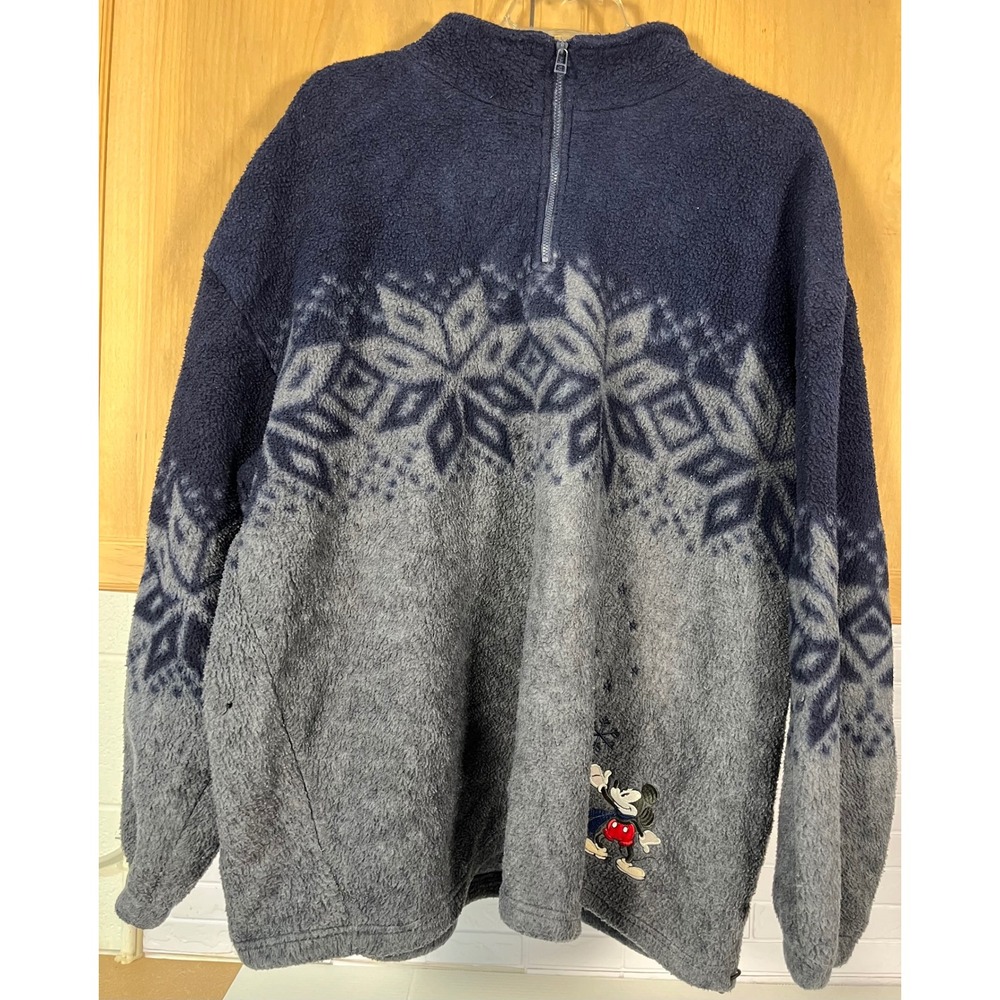 Disney Store Fleece Pullover Mens XXL Navy Grey Mickey Pluto Quarter Zip